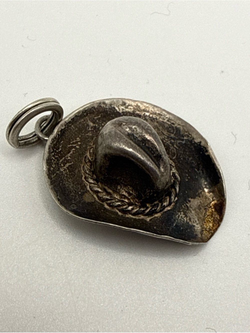 VTG Sterling Silver Cowboy Hat Charm Pendant - Dark Patina